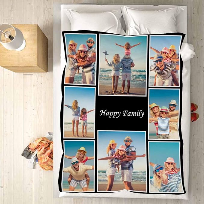 Custom Blankets with Photos, 8 Photos Customized Blanket Personalized Photo Blanket Personalized Birthday Gifts for Women Men Baby Child
