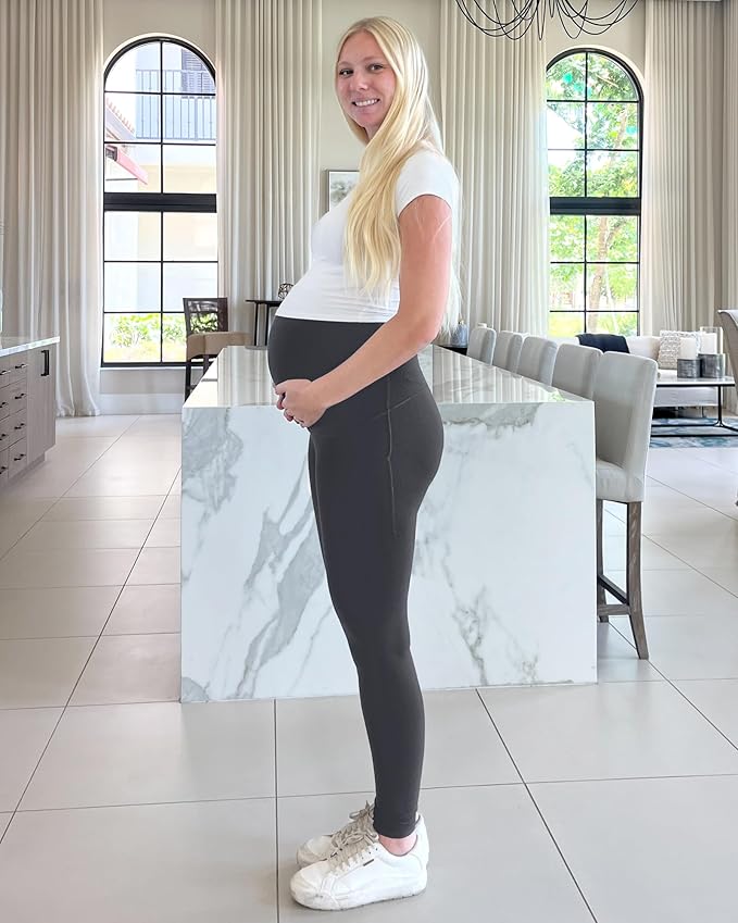 G4Free BareFeel Maternity Leggings with Pockets Over The Belly Stretchy Workout Yoga Pregnancy Pants