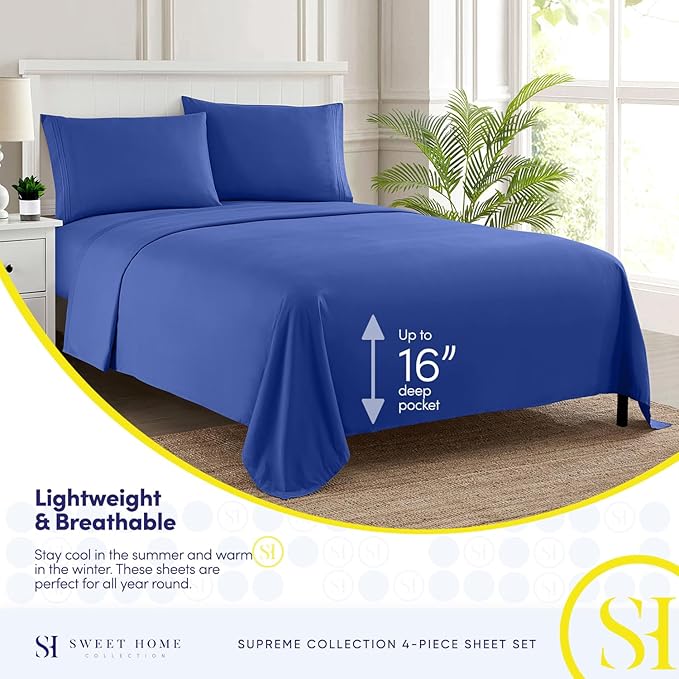 Full Size Sheet Sets - Breathable Luxury Sheets with Full Elastic & Secure Corner Straps Built In - 1800 Supreme Collection Extra Soft Deep Pocket Bedding Set, Sheet Set, Full, Royal Blue