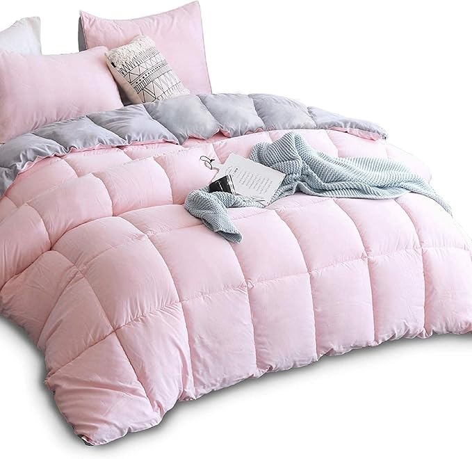 KASENTEX Twin/Twin XL Comforter Set – Reversible Dual Color – Goose Down Alternative – Ultra-Soft, Lightweight, Machine Washable, Maintain Fluffiness, All Season Warmth (Pink Potpourri/Quartz Silver)