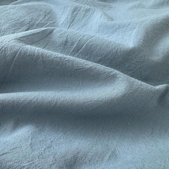 FACE TWO FACE Bedding Duvet Cover Set100% Washed Cotton Duvet Cover Linen Like Textured Breathable Durable Soft Comfy (Queen, Deep Gray Blue)