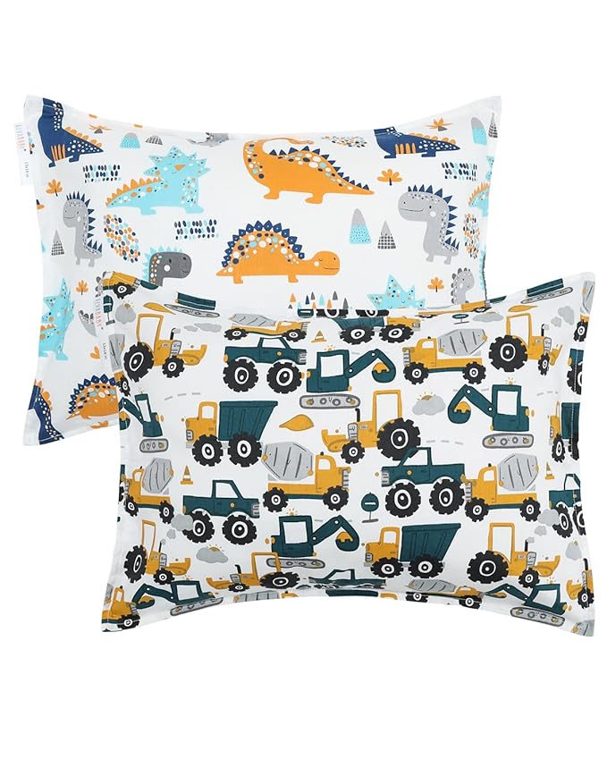 ALVABABY Toddler Pillowcases 2 Pack Organic Cotton Kids Pillow Cover Fit 13"x 18" or 12"x16" Envelope for Girl Boy Sleepy Travel