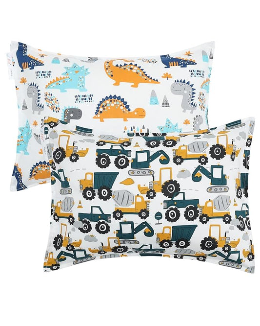 ALVABABY Toddler Pillowcases 2 Pack Organic Cotton Kids Pillow Cover Fit 13"x 18" or 14"x19" Envelope for Girl Boy Sleepy Travel(Pillowcase Only) 2L-FTP07A