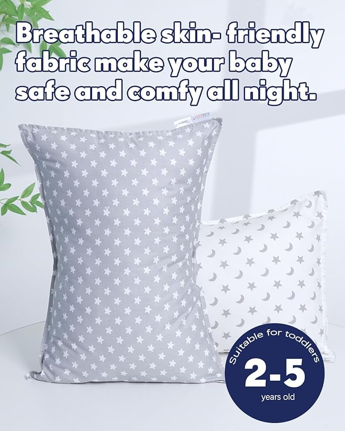 ALVABABY Toddler Pillowcases 2 Pack Organic Cotton Kids Pillow Cover Fit 13"x 18" or 12"x23" Envelope for Girl Boy Sleepy Travel