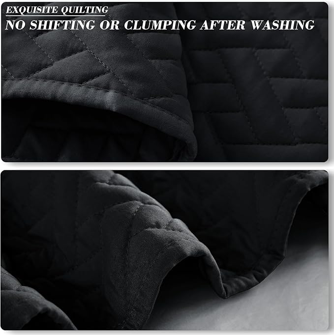 Exclusivo Mezcla Full Queen Size Quilt Bedspreads with Basket Weave Pattern, Soft Lightweight Summer Quilts Bedding Set Coverlets Bed Cover for All Seasons, Black
