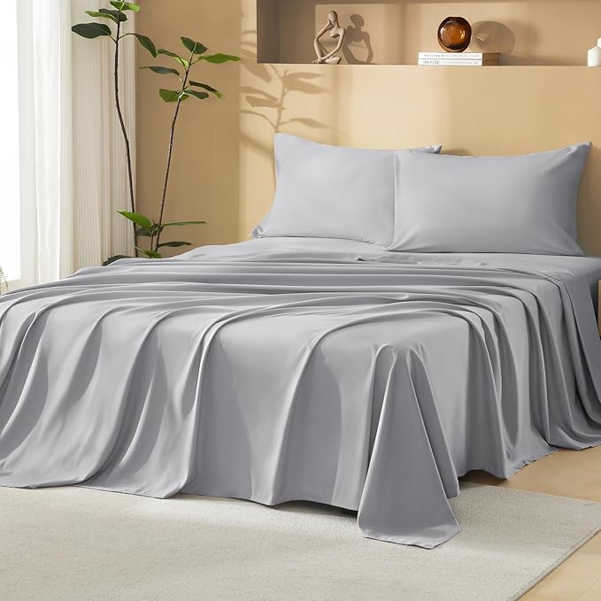 Litanika Super King Size Comforter Set with Sheets Light Grey - 7 Pieces Bed in a Bag Oversized King Boho Tufted Complete Bedding Sets with Comforter, Sheets, Pillowcases & Shams