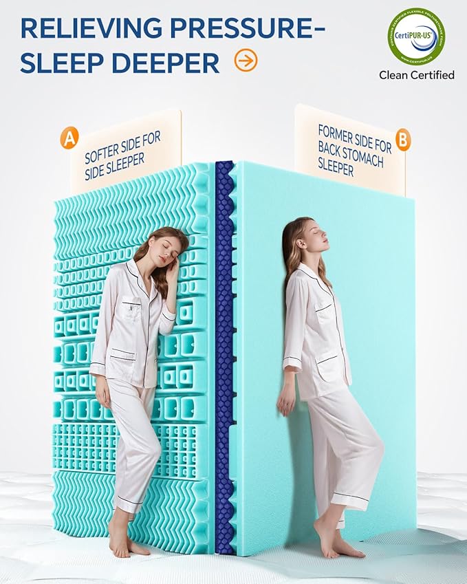 BEDELITE Twin Mattress Topper Dual Layer 4 Inch Memory Foam Mattress Topper, 2 Inch Pilow Top Mattress Pad and 2 Inch Premium Gel Foam Mattress, with Stretchable Pockets Up to 6"-24"