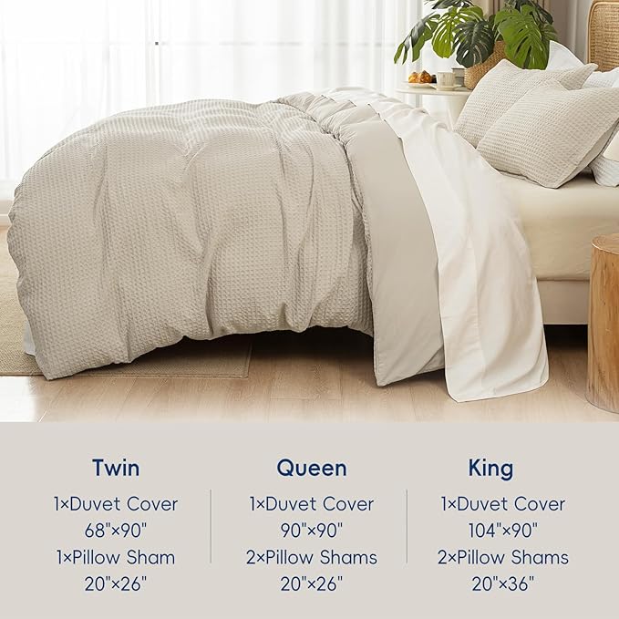 David's Home Waffle Weave Duvet Cover Set Twin Size,Soft Breathable 2pcs Comforter Cover Set with 1 Pillowcase,Textured Home Decor Bedding Set Cozy for All Seasons, Nature 68"×90",No Comforter