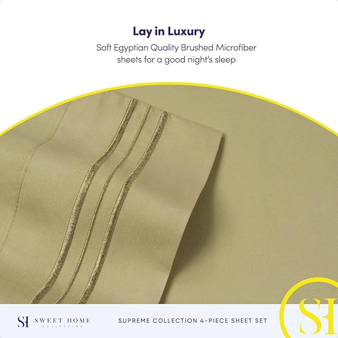 Split King Sheets - Breathable Luxury Sheets with Full Elastic & Secure Corner Straps Built In - 1800 Supreme Collection Extra Soft Deep Pocket Bedding Set, Sheet Set, Split King Size, Sage