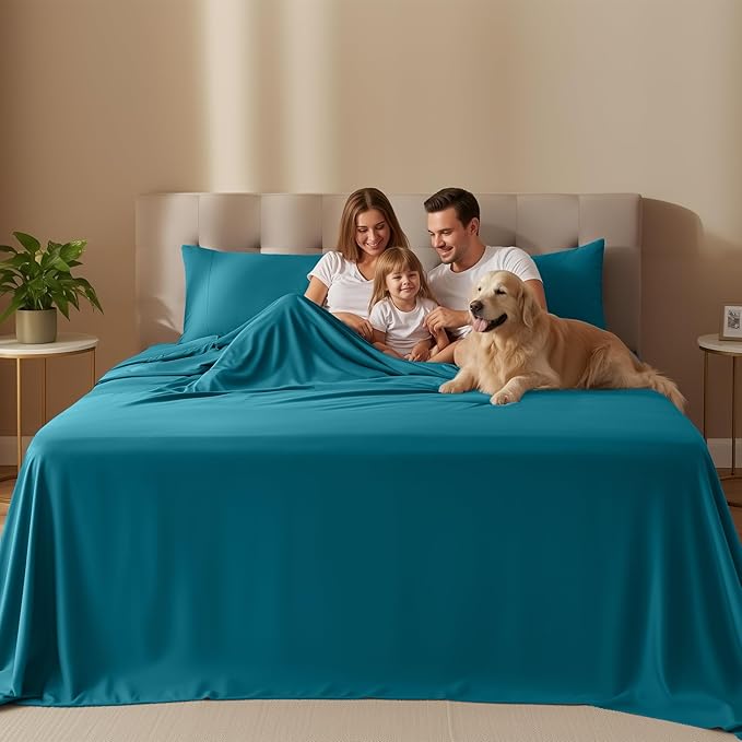 Utopia Bedding Queen Size Sheet Set – 4 Piece Bed Sheets, Soft and Breathable Microfiber, Includes 1 Fitted Sheet, 1 Flat Sheet and 2 Pillowcases – Oeko-Tex - (Denim Blue)