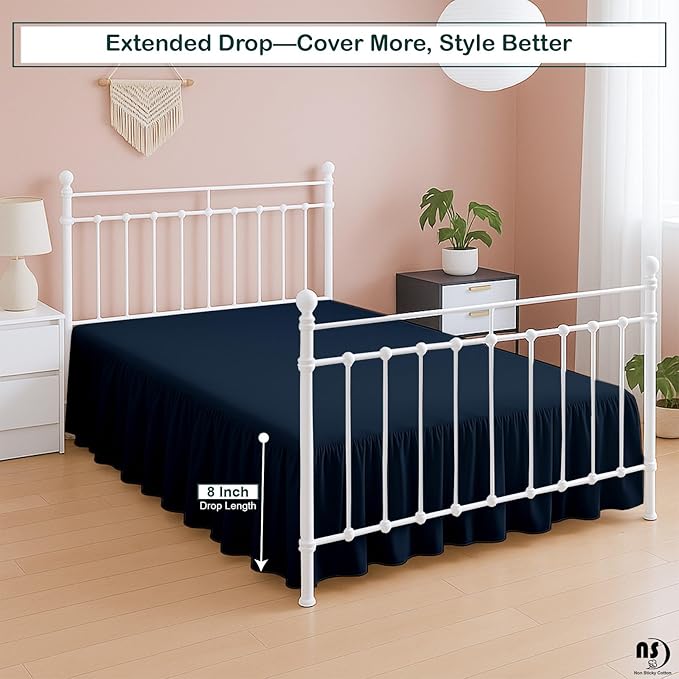Premium Microfiber Full Ruffled Bed Skirt, 8” Drop with Split Corners, Soft Wrinkle Free Bedskirt with Platform, Solid Navy Blue Dust Ruffle for 54" x 75" Mattress