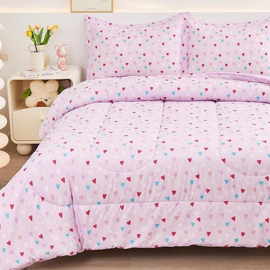 Viviland Kids Twin Bedding Sets for Girls, Soft Microfiber Twin Comforter Set, Purple Heart