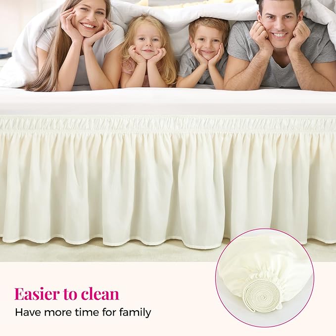 RIMELA Bed Skirts Full Size Cream Dust Ruffle 15 Inch Drop, Wrap Around Elastic Adjustable Bedskirt, Bed Skirt for Adjustable Bed Base, Soft Durable Fabric Machine Washable Easy to Install