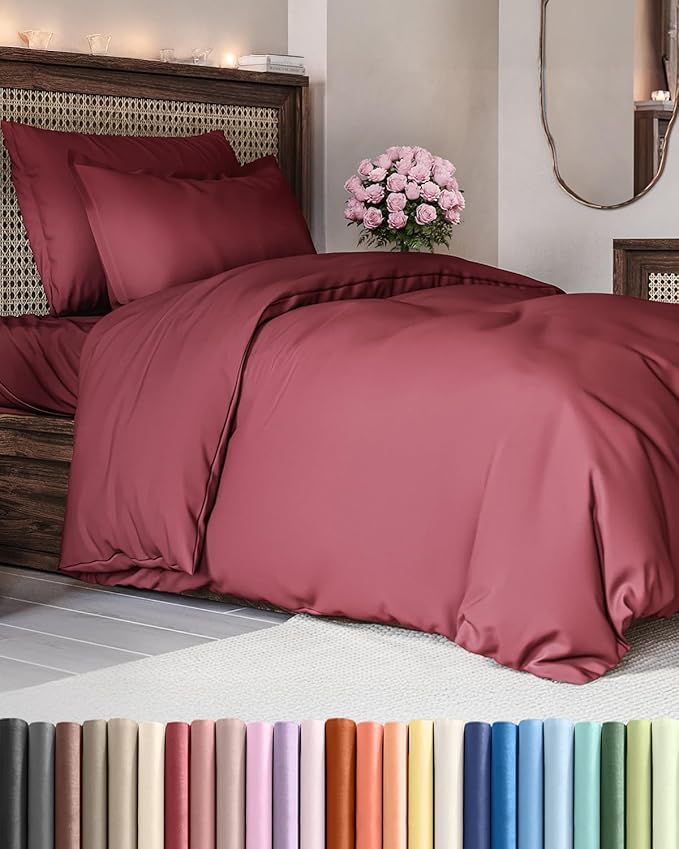 Duvet Cover Twin/Twin XL Size - Extra Soft Twin/Twin XL Size Duvet Cover - Breathable, Easy Care and Fade Free with Zipper Closures & Ties - 68" x 90" Inches - (Burgundy) Comforter Not Included