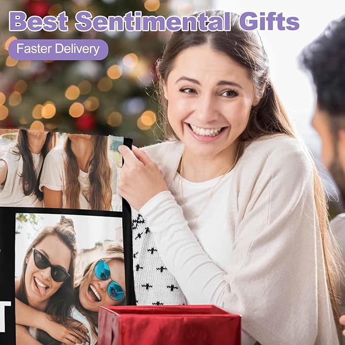 Customized Photo Blanket - 6 Pictures Personalized for BFF, Sister, Besties - Unique Gifts - Collage Blanket with Photos - 8
