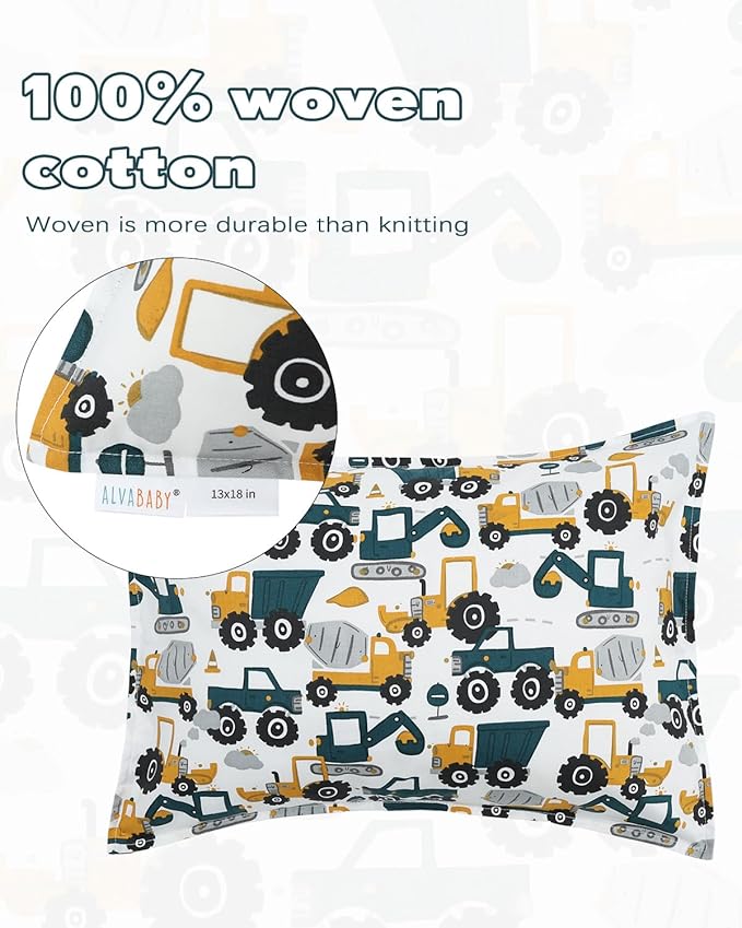 ALVABABY Toddler Pillowcases 2 Pack Organic Cotton Kids Pillow Cover Fit 13"x 18" or 12"x16" Envelope for Girl Boy Sleepy Travel