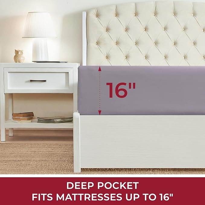 Mellanni King Fitted Sheet - Iconic Collection Bedding Sheets with up to 16 inch Deep Pocket - Soft & Cooling - Fade & Stain Resistant - 1 PC (King, Lavender)