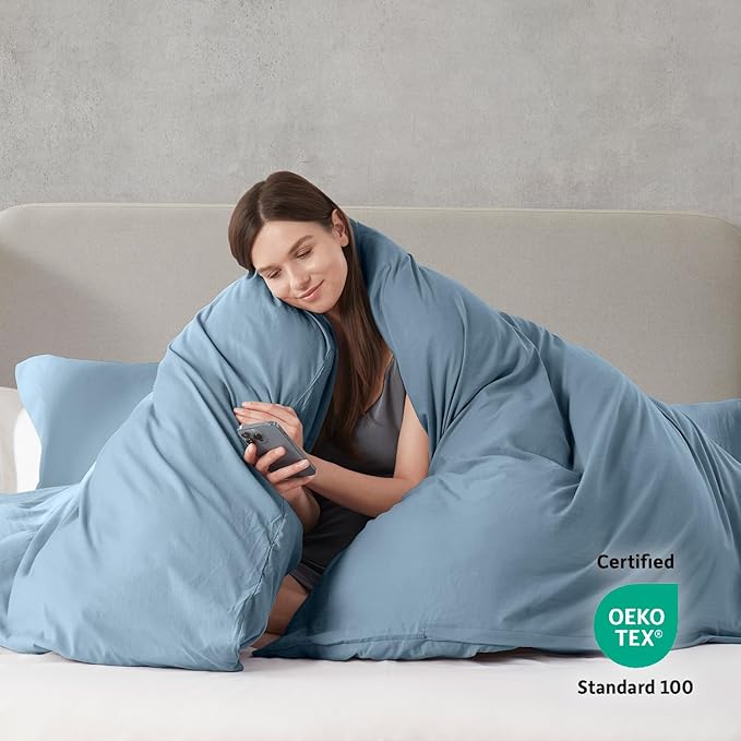 Nestl Twin Duvet Cover Set - Soft Prewashed Stone Blue Duvet Cover Twin/Twin XL, 2 Piece, with Zipper Closure, 1 Duvet Cover 68x90 inches and 1 Pillow Sham