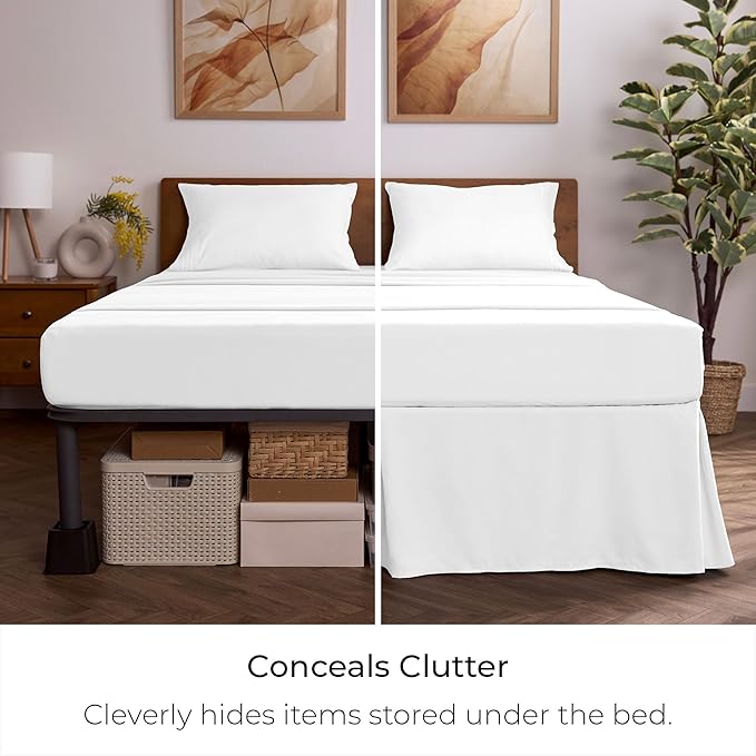 Mellanni Bed Skirt King Size - Bed Skirting - 15-Inch Tailored Drop Pleated Dust Ruffle - Hotel Luxury Bedding - Wrinkle, Fade, Stain Resistant - 1 Bedskirt (King, White)