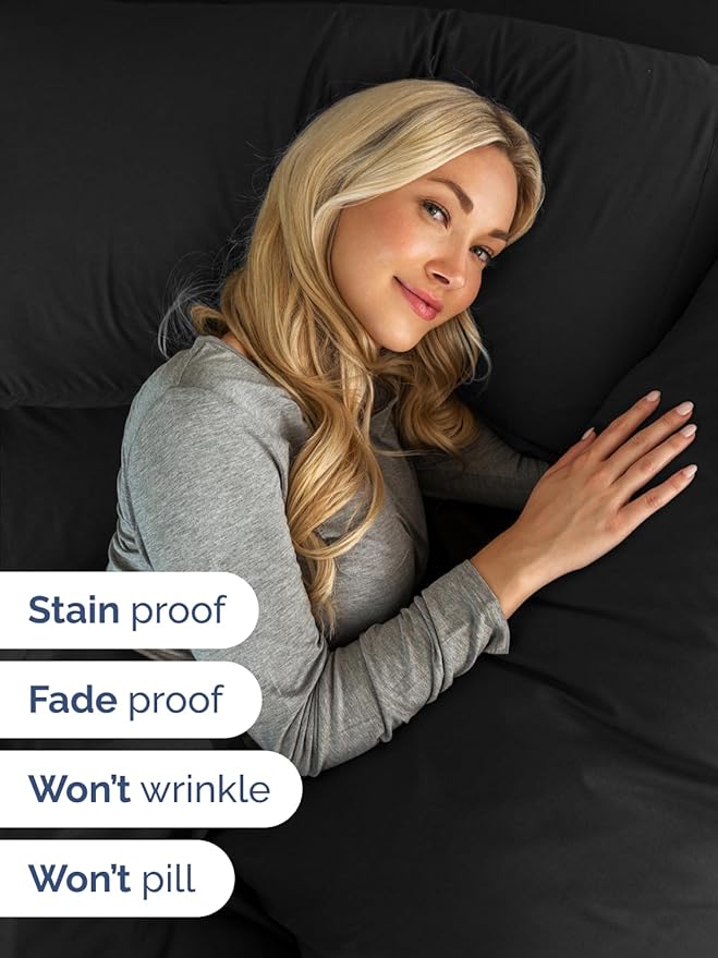 Extra Deep Twin XL Sheet Set - 4 Piece Breathable and Cooling Sheets - Hotel Luxury Bedding for Women, Men, Kids & Teens - Easy & Secure Fit - Soft, Wrinkle Free and Comfy - Extra Deep Pockets - Black