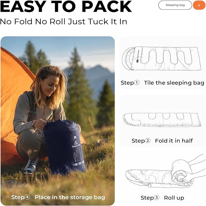 Sleeping Bags for Adults Warm Weather,Backpacking Compact Lightweight Camping Sleeping Bag with Compression Sack for Kids,Camping Essentials Gear for Hiking,Travel,Climb,Outdoor, Indoor