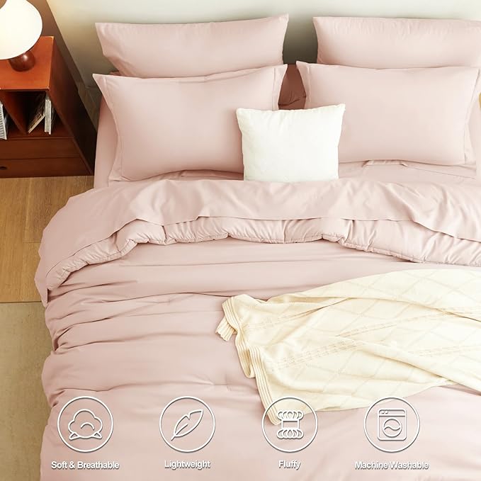CozyLux Full Size Comforter Set Blush Pink, 7 Pieces Bed in a Bag Full Comforter Set with Sheets, Bedding Set with Down Alternative Comforter, Fitted Sheets, Flat Sheets, Pillow Shams and Pillowcases