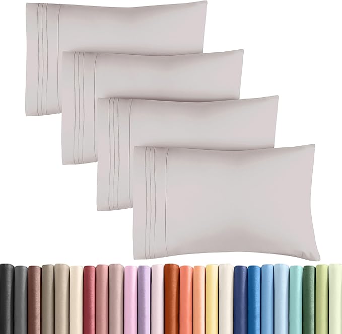 King Pillow Cases Set of 4 - Ultra Soft Hotel Quality Pillowcase Covers - Comfy, Cozy & Wrinkle Free - Shrinkage, Stain & Fade Resistant - Machine Washable Pillow Protectors - 4 Piece Set - Light Grey