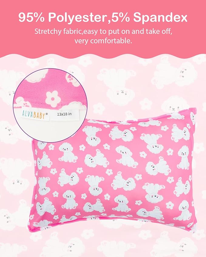 ALVABABY Toddler Pillowcase Stretchy Soft Kids Pillow Cover Fit 13"x 18" or 12"x16" Envelope for Girl Boy Sleepy Travel 2 Pack 2TPE47A