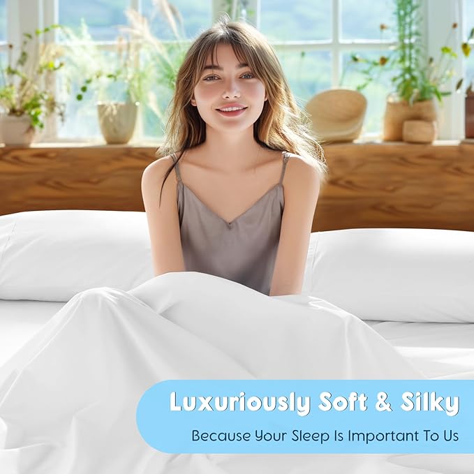 SONORO KATE 100% Egyptian Cotton Sheets Set, Extra Deep Pocket up to 18"-24",1000 High Thread Count, Soft & Breathable 5-Star Hotel Sateen Bed Sheets - 4 PC (White,King)