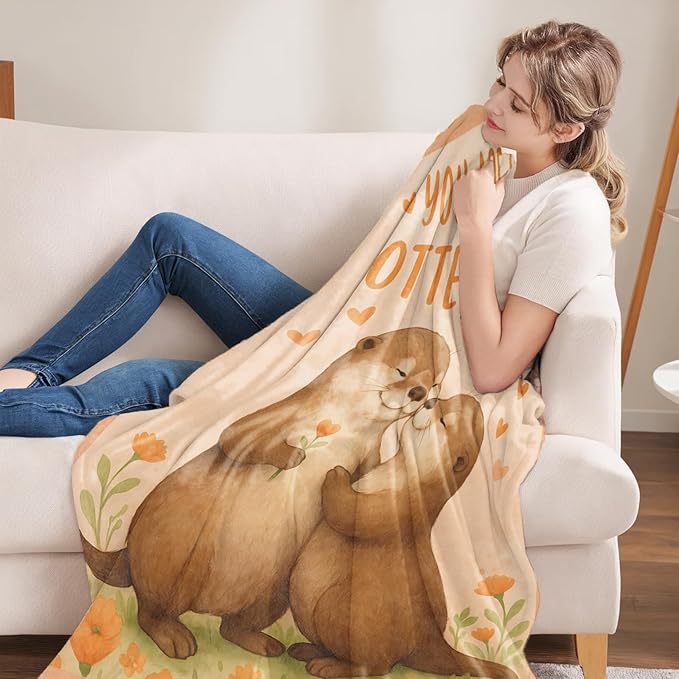 Otter Gifts, Otter Love Theme Flannel Blanket for Women, Men, Anniversary Valentine Throw Blankets for Boyfriend, Girlfriend, Wife, Couple, Travel Camping Sofa Living Room Decor 60x80 in