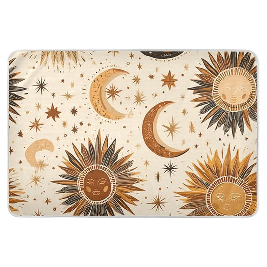 Waterproof Bed Pad Reusable Changing Pad Toddler Mattress Protector Large Pee Pad Baby Diaper Pad Soft Washable Liner Brown Boho Sun Moon