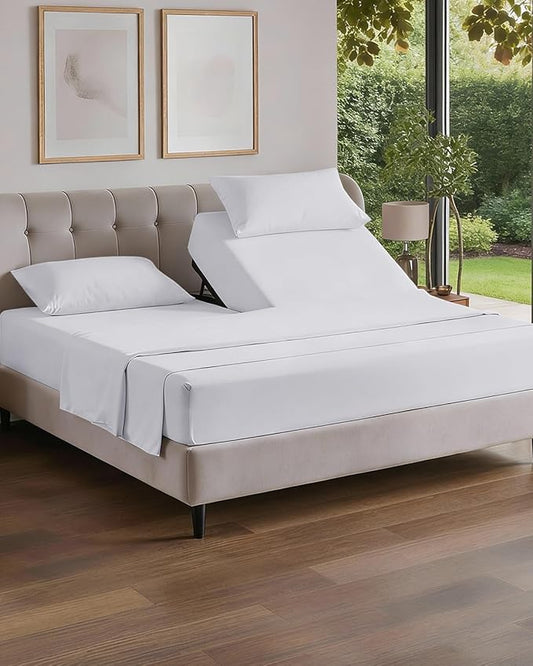 Flex Top Split Head King 4 Piece Sheet Set - Comfy Breathable & Cooling Bed Sheets Set - Hotel Luxury Bedding for Women, Men, Kids, Teens, Boys & Girls - Deep Pockets, Ultra-Soft - Oeko-Tex - White