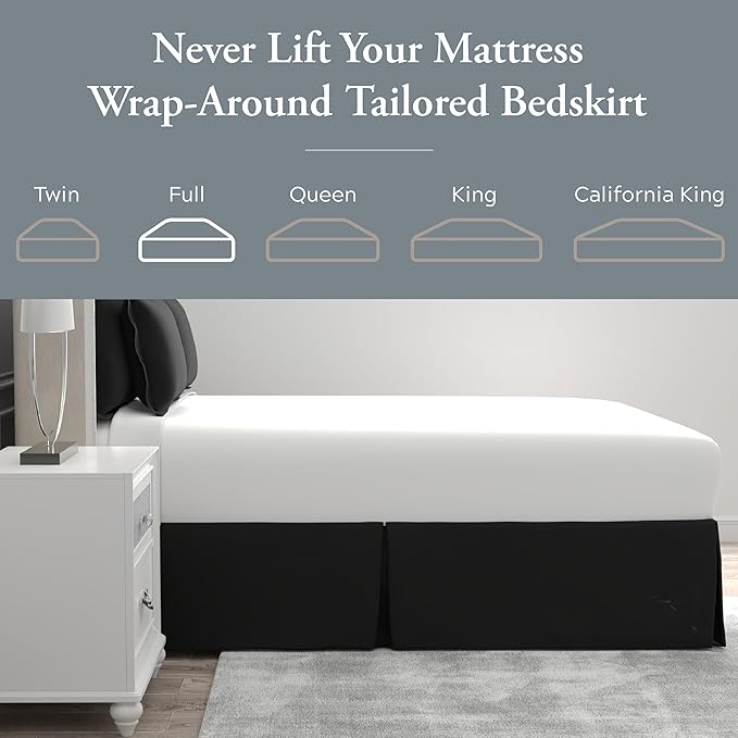 Bed Maker’s Never Lift Your Mattress Bed Skirt, Designed for Box Spring Beds, Split Corners, 14 Inch Drop Length, Full, Black