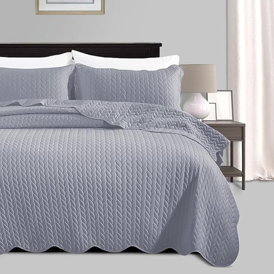 IR Imperial Rooms California King Quilt Bedding Set Size (118"x106") + 2 Pillow Shams (20" x 36"+ 2") - 3 Pcs All Season Reversible Microfiber Coverlet Embossed Quilt Bedspread (Silver)