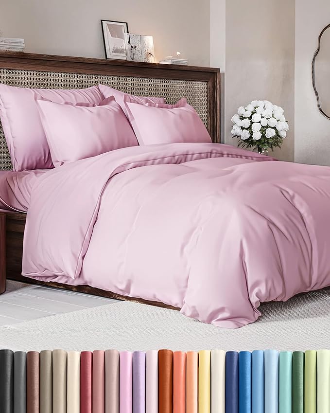 Duvet Cover Full Size - Extra Soft Full Size Duvet Cover - Lightweight, Breathable & Cozy - Easy Care & Fade Free w/ Zipper Closures & Ties - 80" x 90" Inches - (Light Pink) Comforter Not Included