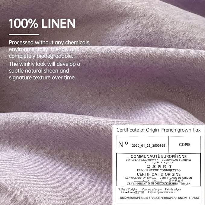 Simple&Opulence 100% Linen Duvet Cover Set, 3 PCS Natural French Flax Lilac Duvet Cover King Size, Breathable Soft Comfy Linen Bedding Comforter Cover with 2 Pillowcases(Lilac, 104"x92")