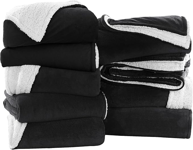 MOONLIGHT20015 Black Sherpa Blankets Queen Size for Bed - Wholesale Bulk Pack of 9 Sherpa Blankets - Soft Fluffy Throw Blanket for Hotels, Guest Bedroom, 90x90 Inches