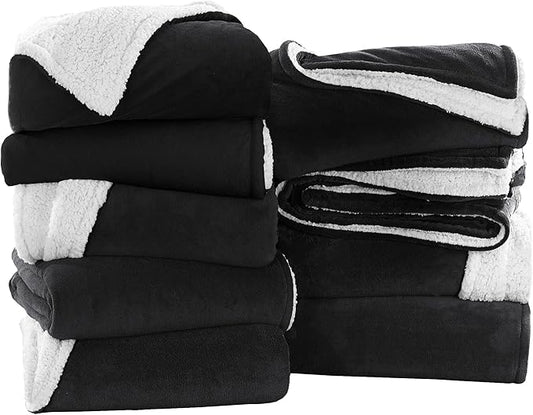 MOONLIGHT20015 Black Sherpa Blankets Queen Size for Bed - Wholesale Bulk Pack of 9 Sherpa Blankets - Soft Fluffy Throw Blanket for Hotels, Guest Bedroom, 90x90 Inches