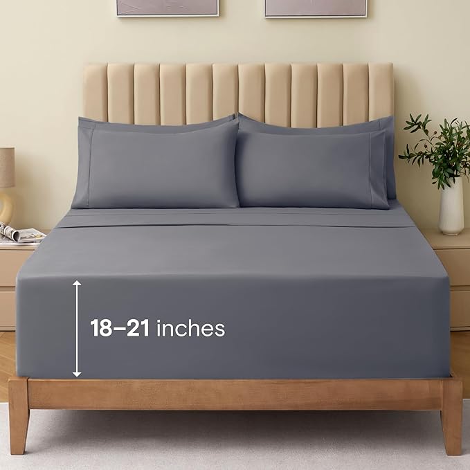LuxClub Twin XL Sheets - Soft Kids Twin Bed Sheets for Boys and Girls, 3 PC Deep Pockets 18" Wrinkle Free Kids Fitted Sheets Machine Washable Hotel Bedding Silky Soft- Light Grey Twin XL