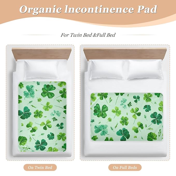 Waterproof Bed Pad Reusable Changing Pad Toddler Mattress Protector Large Pee Pad Baby Diaper Pad Soft Washable Liner Light Green St Patrick Clovers