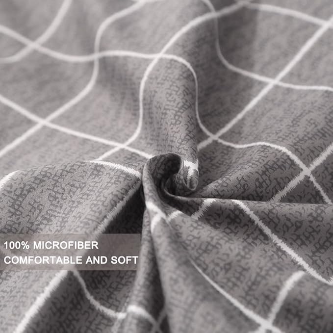 Nanko Queen Duvet Cover Set Gray, 3 Pieces 1200 TC Luxury Microfiber Down Comforter Quilt Bedding Cover with Zipper Closure, Ties - Organic Modern Style for Men and Women, Plaid