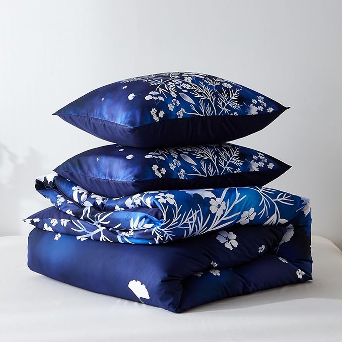 Cupocupa Duvet Cover Queen Size Set Boho Floral Pattern Queen Duvet Cover Set for Queen Size Bed Vintage Soft Bedding Leaf Print Duvet Cover with Pillowcases