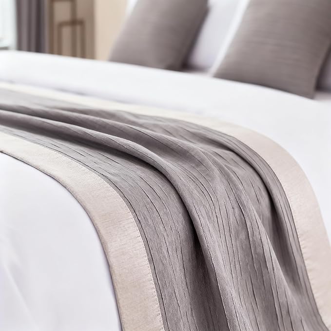 Grey Bed Runner 102 x 20 Inch Striped Seersucker Textured Bed Scarf for King Size Bed Elegant Grey Patchwork Quilted Runner Decorative for Hotel Bedroom (180cm & 200cm Bed, 1 Piece)