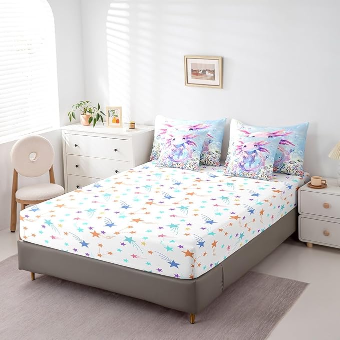 Feelyou Boys Girls Cute Axolotl Comforter Set with Sheets King Size, Ocean Sealife 7 Pieces Bedding Sets Kids Kawaii Bed in A Bag Cartoon Salamander Bed Set