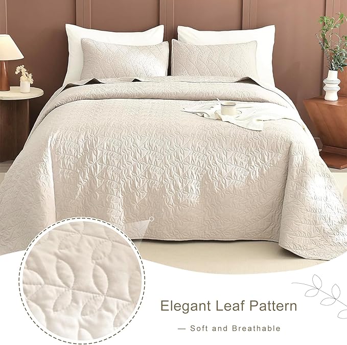 Lady Ann Oversized King Bedspreads Set for 120x120 Extra Bed, Wheat Leaves Print Summer Lightweight California King Quilt Coverlet Ultra Soft Luxurious Thin Comforter Bed Cover