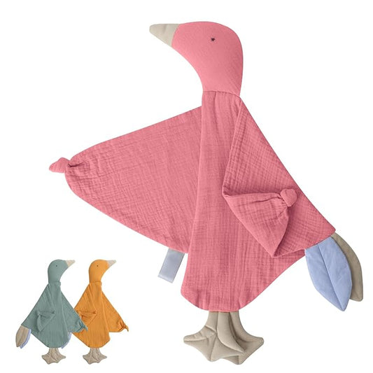 Premium Soft Muslin Cotton Newborn Baby Loveys Security Blanket Breathable with Tags, Muslin Goose Lovies for Baby New Born Boy Girl Unisex Baby Unique Neutral Presents for Babies Newborn Toddler