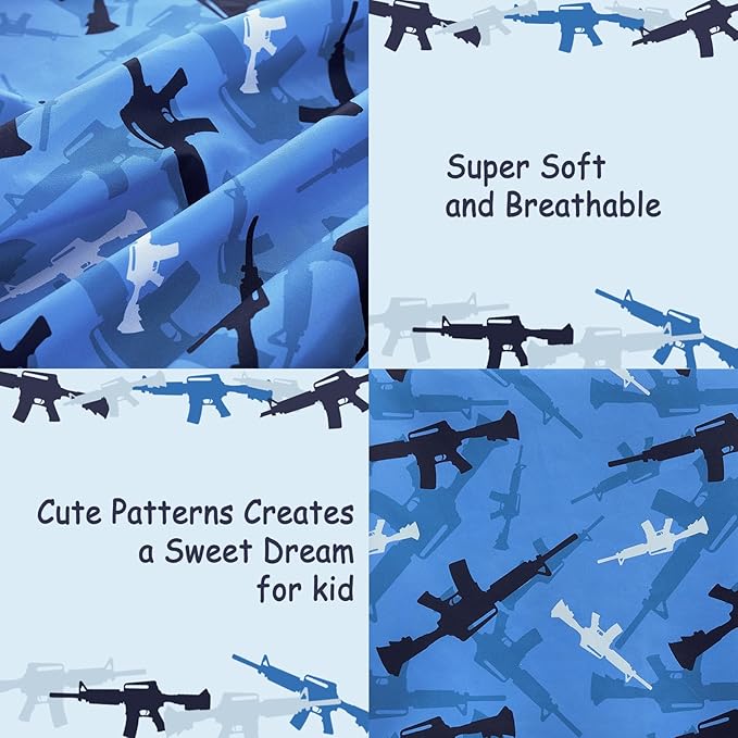Kids Sheet Set Twin Size, Twin Sheet Set with Blue Camouflage Pattern，Breathable Silky Soft Microfiber Kids Fitted Sheet