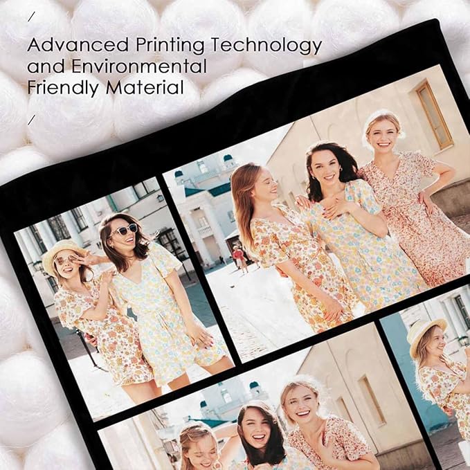 Customized Blanket with Photo, 4 Photos Custom Photo Blanket Personalized Blankets Best Friends Forever, Personalized Gifts for Best Friends, 8 Sizes