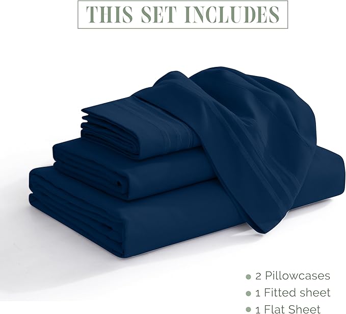 Elegant Comfort Luxurious 1500 Premium Hotel Quality Microfiber 4-Piece Sheet Set, 18-24 Inches Deep - Extra Deep Pocket Sheets - Ultra Soft 4PC Deep Pocket Sheets, California King, Navy Blue