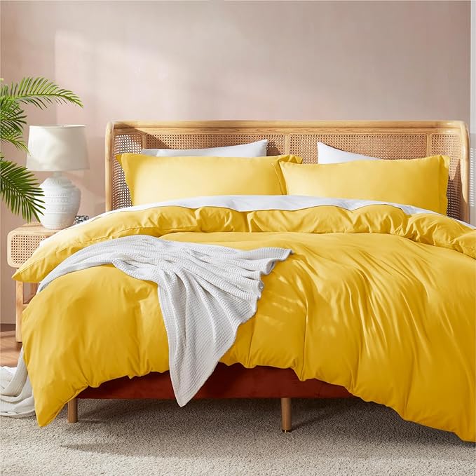Nestl Queen Duvet Cover Set with Comforter Insert - Yellow 4 Piece 90x90 Duvet Cover & 2 Pillow Shams with White Quilted Down Alternative Comforter, Ultra Soft, All Season